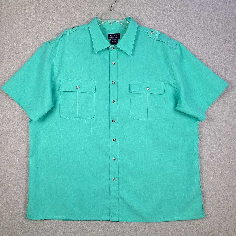 VTG 70s John Blair Leisure Shirt Mens 2XL Cargo Polyester 2 Pocket Short Sleeve